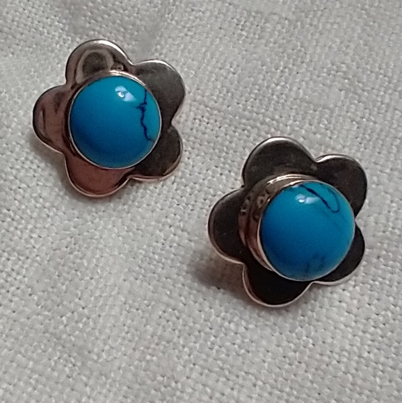 Vintage Mexico Stamped Sterling Silver and Turquoise Earrings - Picture 1 of 3